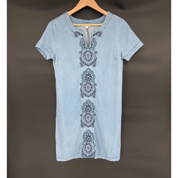 Westport Womens Embroidered Chambray Dress Size 2 Blue Western Boho Cowgirl - Picture 1 of 9